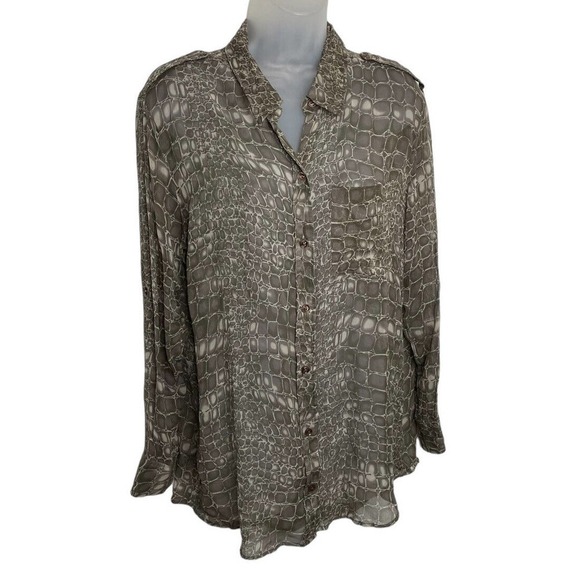 Equipment Femme Silk Snake Print Shirt Blouse Button Front Medium Brown Gray - Picture 1 of 11